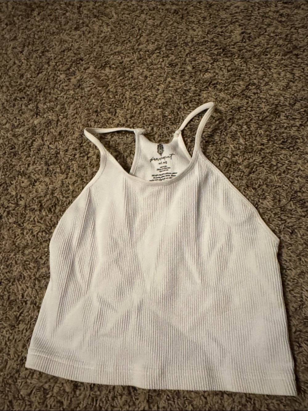 Free People White Ribbed Tank/Bra - High Neck Racerback